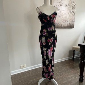 Dressbarn Black and Floral Ruffled Slip Dress
